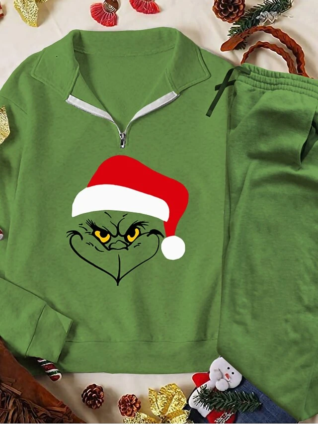 Women's Sweatshirt Tracksuit Pants Sets Christmas Shirt Light Green Army Green Dark Green Graphic Ugly Christmas Monster Zipper Drawstring Print Long Sleeve Outdoor Casual Active Sports Christmas V 3 Women's Sweatshirt Tracksuit Pants Sets Christmas Shirt Light Green Army Green Dark Green Graphic Ugly Christmas Monster Zipper Drawstring Print Long Sleeve Outdoor Casual Active Sports Christmas V