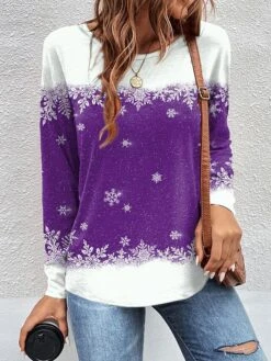 Women's T Shirt Tee Christmas Shirt Black Red Blue Snowflake Print Long Sleeve Christmas Weekend Festival / Holiday Round Neck Regular Fit Painting Spring &Fall 10 Women's T Shirt Tee Christmas Shirt Black Red Blue Snowflake Print Long Sleeve Christmas Weekend Festival / Holiday Round Neck Regular Fit Painting Spring &Fall -Cheap Women Clothing Store itodwn1696668988054