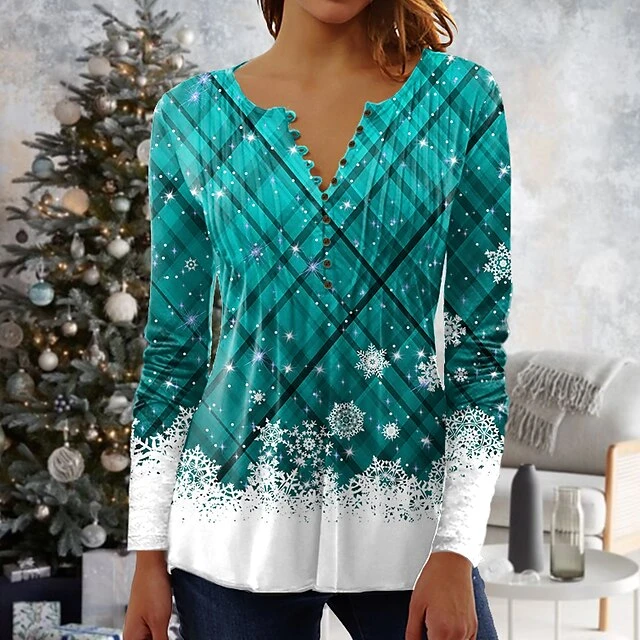 Women's Shirt Blouse Christmas Shirt Maroon Wine Red Black Plaid Snowman Deer Button Print Long Sleeve Christmas Casual Holiday Christmas Round Neck Regular Fit Spring Fall 12 Women's Shirt Blouse Christmas Shirt Maroon Wine Red Black Plaid Snowman Deer Button Print Long Sleeve Christmas Casual Holiday Christmas Round Neck Regular Fit Spring Fall - Image 10