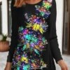 Women's T Shirt Tee Christmas Shirt Black Wine Red Butterfly Christmas Tree Reindeer Flowing Tunic Print Long Sleeve Party Christmas Weekend Festival / Holiday Round Neck Regular Fit Painting Spring -Cheap Women Clothing Store iuddio1697621852245