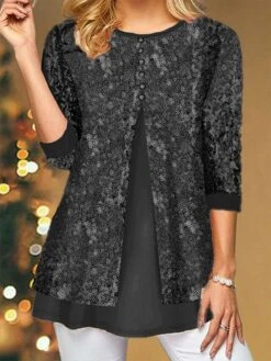 Women's Blouse Christmas Shirt Black Red Blue Sparkly Sequins Long Sleeve Party Christmas Casual Festival / Holiday Round Neck Regular Fit Spring &Fall 13 Women's Blouse Christmas Shirt Black Red Blue Sparkly Sequins Long Sleeve Party Christmas Casual Festival / Holiday Round Neck Regular Fit Spring &Fall -Cheap Women Clothing Store iutjic1697615217027