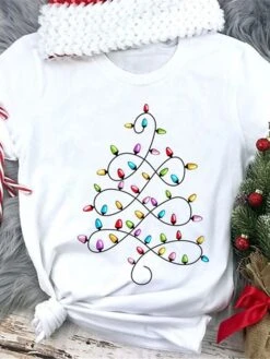 Women's T Shirt Tee Christmas Shirt Black White Yellow Christmas Tree Text Snowflake Print Short Sleeve Christmas Gift Casual Basic Christmas Round Neck Regular Fit Painting 8 Women's T Shirt Tee Christmas Shirt Black White Yellow Christmas Tree Text Snowflake Print Short Sleeve Christmas Gift Casual Basic Christmas Round Neck Regular Fit Painting -Cheap Women Clothing Store iuysbl1635762920030