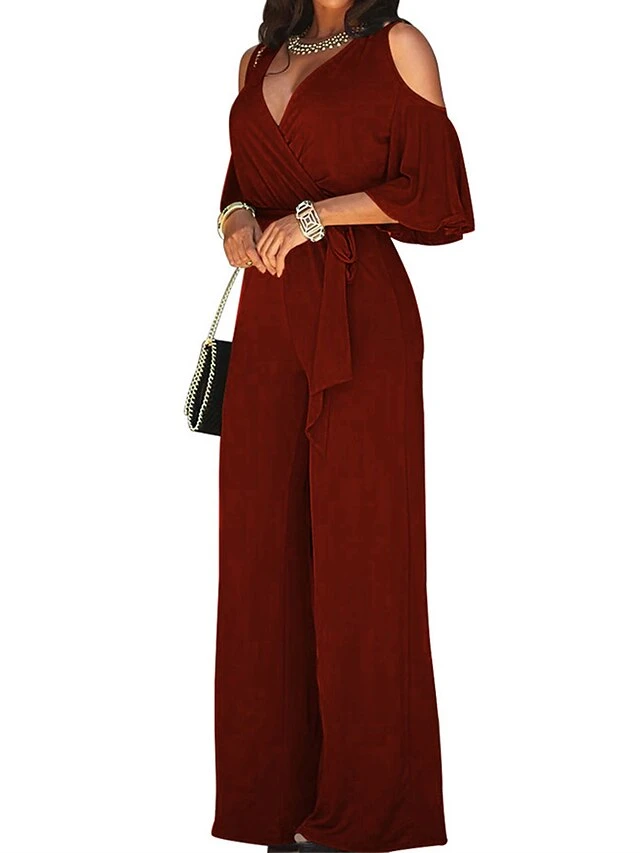 Women's Jumpsuit High Waist Cut Out Solid Color V Neck Streetwear Christmas Daily Xmas Regular Fit 3/4 Length Sleeve Black White Yellow S M L Fall 8 Women's Jumpsuit High Waist Cut Out Solid Color V Neck Streetwear Christmas Daily Xmas Regular Fit 3/4 Length Sleeve Black White Yellow S M L Fall - Image 6