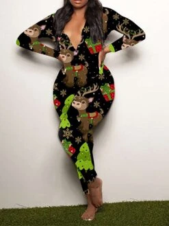 Women's Jumpsuit Print Geometric V Neck Active Xmas Home Christmas Regular Fit Long Sleeve White-1 Blue-3 Khaki-7 S M L Fall -Cheap Women Clothing Store ivkged1695792454076