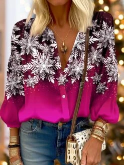 Women's Shirt Blouse Christmas Shirt Pink Red Blue Snowflake Button Print Long Sleeve Christmas Casual Festival / Holiday Standing Collar Regular Fit Spring &Fall 11 Women's Shirt Blouse Christmas Shirt Pink Red Blue Snowflake Button Print Long Sleeve Christmas Casual Festival / Holiday Standing Collar Regular Fit Spring &Fall -Cheap Women Clothing Store izqtqq1695639989811