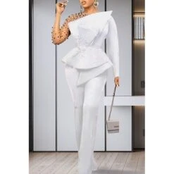 Women's Jumpsuit Solid Color One Shoulder Elegant Wedding Cocktail Party Christmas Regular Fit Long Sleeve Black White S M L Spring 23 Women's Jumpsuit Solid Color One Shoulder Elegant Wedding Cocktail Party Christmas Regular Fit Long Sleeve Black White S M L Spring -Cheap Women Clothing Store jbcvzk1676874125439