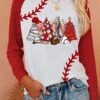 Women's T Shirt Tee Christmas Shirt Red Brown Christmas Tree Print Long Sleeve Christmas Weekend Festival / Holiday Christmas Round Neck Regular Fit Painting Spring &Fall -Cheap Women Clothing Store jbeouh1695378030893