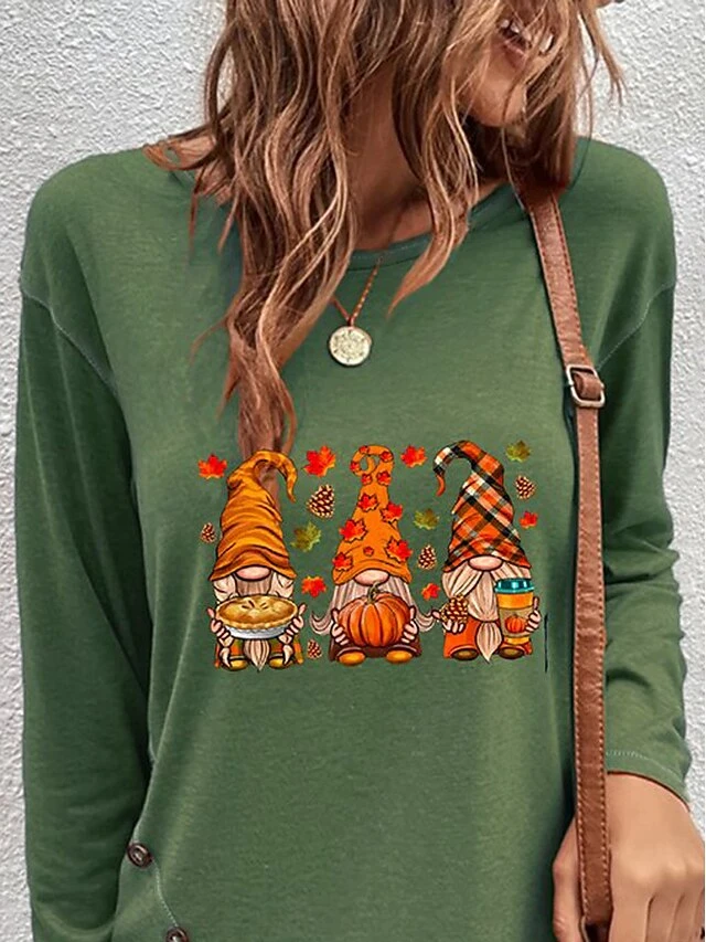 Women's T Shirt Tee Christmas Shirt Blue Orange Green Santa's Helper Print Long Sleeve Christmas Weekend Basic Round Neck Regular Fit Painting Spring &Fall 7 Women's T Shirt Tee Christmas Shirt Blue Orange Green Santa's Helper Print Long Sleeve Christmas Weekend Basic Round Neck Regular Fit Painting Spring &Fall - Image 5