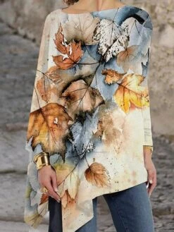 Women's Funny Tee Shirt Red Black Animal Print Long Sleeve Christmas Christmas Round Neck Long Loose Fit S / 3D Print -Cheap Women Clothing Store jhdydd1665571053311