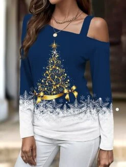 Women's T Shirt Tee Christmas Shirt Black Pink Red Christmas Tree Snowflake Print Long Sleeve Party Christmas Weekend Festival / Holiday Diagonal Neck Regular Fit Painting Spring &Fall 10 Women's T Shirt Tee Christmas Shirt Black Pink Red Christmas Tree Snowflake Print Long Sleeve Party Christmas Weekend Festival / Holiday Diagonal Neck Regular Fit Painting Spring &Fall -Cheap Women Clothing Store jiklgc1695639421040