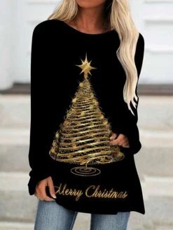 Women's T Shirt Tee Burgundy Tee Christmas Shirt Black Wine Red Christmas Tree Print Long Sleeve Christmas Weekend Basic Print Christmas Round Neck Regular Fit Painting Fall & Winter 12 Women's T Shirt Tee Burgundy Tee Christmas Shirt Black Wine Red Christmas Tree Print Long Sleeve Christmas Weekend Basic Print Christmas Round Neck Regular Fit Painting Fall & Winter -Cheap Women Clothing Store jirsar1666001046472