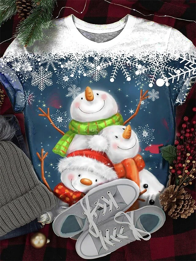 Women's T Shirt Tee Christmas Shirt Black White Yellow Snowman Santa's Helper Print Short Sleeve Christmas Weekend Festival / Holiday Christmas Round Neck Regular Fit Painting Summer 3 Women's T Shirt Tee Christmas Shirt Black White Yellow Snowman Santa's Helper Print Short Sleeve Christmas Weekend Festival / Holiday Christmas Round Neck Regular Fit Painting Summer