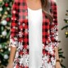 Women's Shirt Shrugs Christmas Shirt Pink Red Blue Plaid Snowflake Print 3/4 Length Sleeve Party Christmas Casual Festival / Holiday V Neck Regular Fit Spring &Fall -Cheap Women Clothing Store jlxzhx1694680461212