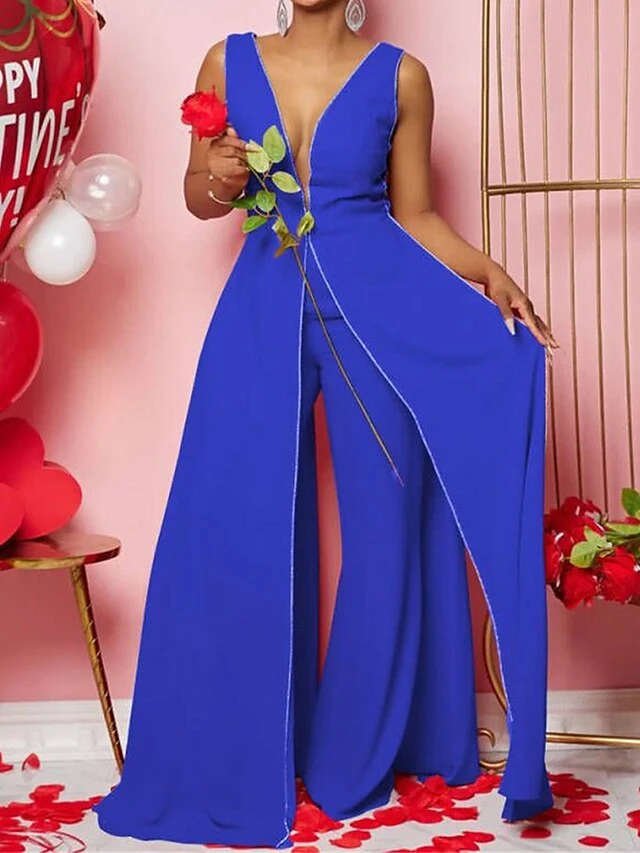 Women's Jumpsuit Backless High Waist Solid Color V Neck Streetwear Xmas Wedding Party Christmas Regular Fit Sleeveless Black Red Blue S M L Summer 12 Women's Jumpsuit Backless High Waist Solid Color V Neck Streetwear Xmas Wedding Party Christmas Regular Fit Sleeveless Black Red Blue S M L Summer - Image 10