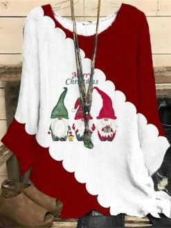 Women‘s Plus Size Christmas Tops Blouse Shirt Letter Santa Claus Print Long Sleeve Crewneck Casual Daily Polyester Winter Fall Wine Black