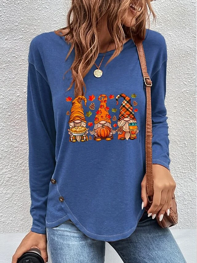 Women's T Shirt Tee Christmas Shirt Blue Orange Green Santa's Helper Print Long Sleeve Christmas Weekend Basic Round Neck Regular Fit Painting Spring &Fall 9 Women's T Shirt Tee Christmas Shirt Blue Orange Green Santa's Helper Print Long Sleeve Christmas Weekend Basic Round Neck Regular Fit Painting Spring &Fall - Image 7