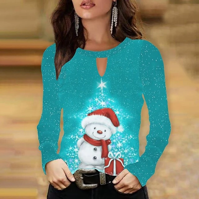 Women's Shirt Blouse Christmas Shirt Yellow Blue Purple Snowman Christmas Tree Print Long Sleeve Christmas Streetwear Casual Print Round Neck Regular Fit 6 Women's Shirt Blouse Christmas Shirt Yellow Blue Purple Snowman Christmas Tree Print Long Sleeve Christmas Streetwear Casual Print Round Neck Regular Fit - Image 4