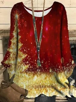 Women‘s Plus Size Christmas Tops Blouse Shirt Tree Sunflower Print Long Sleeve Crewneck Casual Daily Polyester Winter Fall Green Dark Green -Cheap Women Clothing Store jpqpgs1667810733970