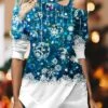 Women's Blouse Christmas Shirt Royal Blue Blue Purple Snowflake Cut Out Asymmetric Print Long Sleeve Party Christmas Casual Festival / Holiday Round Neck Regular Fit Spring &Fall -Cheap Women Clothing Store jrarfa1697452026761