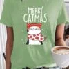 Women's T Shirt Tee Christmas Shirt 100% Cotton Black Light Green Wine Graphic Cat Letter Print Short Sleeve Christmas Daily Holiday Basic Christmas Round Neck Regular Fit Cat -Cheap Women Clothing Store jsqeqa1666754527924