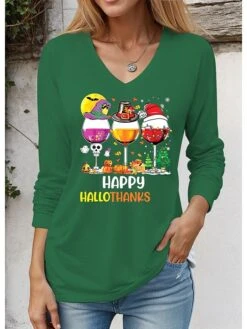 Women's T Shirt Tee Christmas Shirt Black White Red Wine Glass Print Long Sleeve Christmas Weekend Festival / Holiday Christmas V Neck Regular Fit Painting Spring &Fall 10 Women's T Shirt Tee Christmas Shirt Black White Red Wine Glass Print Long Sleeve Christmas Weekend Festival / Holiday Christmas V Neck Regular Fit Painting Spring &Fall -Cheap Women Clothing Store jwqsem1695379555344