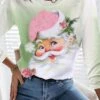 Women's T Shirt Tee Christmas Shirt Pink Santa Claus Print Long Sleeve Christmas Weekend Festival / Holiday Funny Christmas Round Neck Regular Fit Painting Summer -Cheap Women Clothing Store jyekgt1695118320224