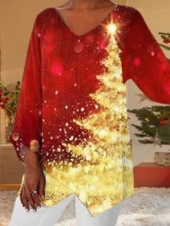 Women‘s Plus Size Christmas Tops Blouse Shirt Plaid Letter Print Long Sleeve V Neck Casual Festival Daily Polyester Fall Winter Red Gray