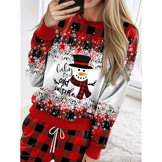 Women's Sweatshirt Tracksuit Pants Sets Red Graphic Plaid Drawstring Print Long Sleeve Outdoor Casual Sports Christmas Round Neck Regular Fit Spring &Fall 4 Women's Sweatshirt Tracksuit Pants Sets Red Graphic Plaid Drawstring Print Long Sleeve Outdoor Casual Sports Christmas Round Neck Regular Fit Spring &Fall - Image 2
