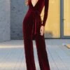 Women's Jumpsuit Velvet Lace Up High Waist Solid Color Deep V Dressy Xmas Wedding Party Christmas Business Office Work Regular Fit Long Sleeve Black Wine Red S M L Fall 2 Women's Jumpsuit Velvet Lace Up High Waist Solid Color Deep V Dressy Xmas Wedding Party Christmas Business Office Work Regular Fit Long Sleeve Black Wine Red S M L Fall -Cheap Women Clothing Store kbmval1690352967139