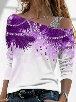 Women's T Shirt Tee Christmas Shirt Blue Purple Green Graphic Print Long Sleeve Christmas Weekend Basic Print Christmas Off Shoulder Regular Fit Painting 7 Women's T Shirt Tee Christmas Shirt Blue Purple Green Graphic Print Long Sleeve Christmas Weekend Basic Print Christmas Off Shoulder Regular Fit Painting -Cheap Women Clothing Store kbrgyu1664785646892