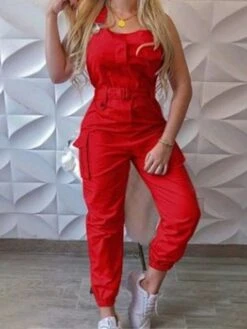 Women's Overall Pocket High Waist Solid Color Square Neck Active Christmas Street Xmas Daily Regular Fit Sleeveless Black Yellow Pink S M L Fall