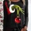 Women's T Shirt Tee Christmas Shirt Black Graphic Ugly Christmas Monster Print Long Sleeve Christmas Weekend Basic Christmas Round Neck Regular Fit Painting Fall & Winter -Cheap Women Clothing Store khbpwm1666437891535