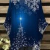 Women‘s Plus Size Christmas Tops T Shirt Tee Christmas Tree Snowflake Print Half Sleeve Crew Neck Casual Festival Daily Cotton Spandex Jersey Winter Fall Blue