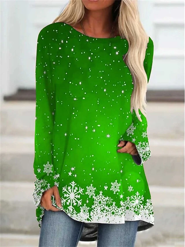 Women's T Shirt Tee Christmas Shirt Red Blue Purple Snowflake Print Long Sleeve Party Daily Weekend Daily Basic Print Round Neck Regular Fit Painting Fall & Winter 7 Women's T Shirt Tee Christmas Shirt Red Blue Purple Snowflake Print Long Sleeve Party Daily Weekend Daily Basic Print Round Neck Regular Fit Painting Fall & Winter - Image 5