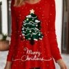 Women's T Shirt Tee Yellow Red Blue Letter Christmas Tree Flowing Tunic Print Long Sleeve Christmas Weekend Festival / Holiday Round Neck Regular Fit Painting Spring &Fall -Cheap Women Clothing Store kjpzuh1697193954139
