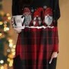 Women's T Shirt Tee Christmas Shirt Black Plaid Santa's Helper Pocket Print Long Sleeve Christmas Weekend Festival / Holiday Round Neck Regular Fit Painting Spring &Fall -Cheap Women Clothing Store kkqexh1697539560849
