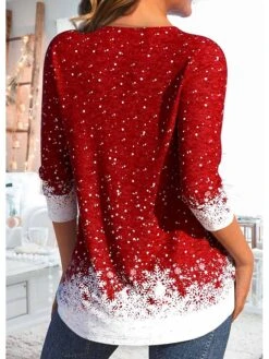 Women's T Shirt Tee Christmas Shirt Red Christmas Tree Print Long Sleeve Party Christmas Weekend Festival / Holiday V Neck Regular Fit Painting Spring &Fall 7 Women's T Shirt Tee Christmas Shirt Red Christmas Tree Print Long Sleeve Party Christmas Weekend Festival / Holiday V Neck Regular Fit Painting Spring &Fall -Cheap Women Clothing Store knkuor1697624617575