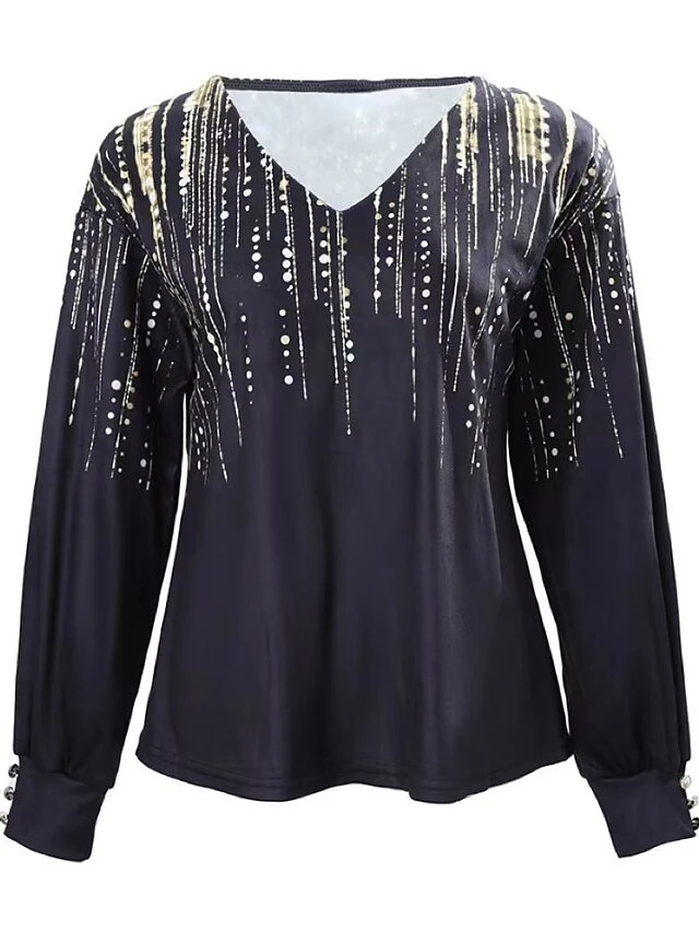 Women's T Shirt Tee Black Graphic Print Long Sleeve Party Christmas Daily Fashion V Neck Regular Fit Painting Spring &Fall 7 Women's T Shirt Tee Black Graphic Print Long Sleeve Party Christmas Daily Fashion V Neck Regular Fit Painting Spring &Fall - Image 5