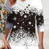 Women's Christmas Shirt Black Christmas Tree Snowflake Button Print Long Sleeve Christmas Weekend Festival / Holiday V Neck Regular Fit Painting Spring &Fall -Cheap Women Clothing Store kpsysf1697540436417