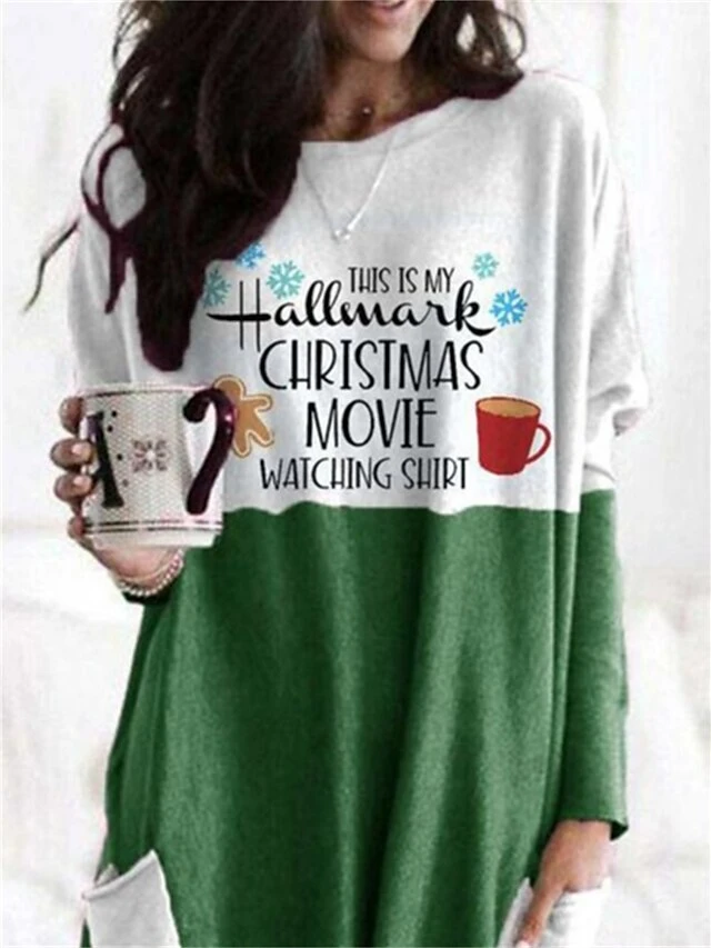 Women's Shirt Christmas Shirt Red Blue Green Cat Santa Claus Snowflake Pocket Print Long Sleeve Christmas Weekend Streetwear Christmas Round Neck Regular Fit Spring Fall 6 Women's Shirt Christmas Shirt Red Blue Green Cat Santa Claus Snowflake Pocket Print Long Sleeve Christmas Weekend Streetwear Christmas Round Neck Regular Fit Spring Fall - Image 4