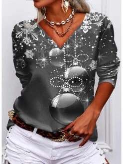 Women's T Shirt Tee Christmas Shirt Red Blue Purple Graphic Snowflake Quarter Zip Print Long Sleeve Casual Weekend Basic Print Christmas V Neck Regular Fit Painting Fall & Winter 14 Women's T Shirt Tee Christmas Shirt Red Blue Purple Graphic Snowflake Quarter Zip Print Long Sleeve Casual Weekend Basic Print Christmas V Neck Regular Fit Painting Fall & Winter -Cheap Women Clothing Store kuijoy1669086426455