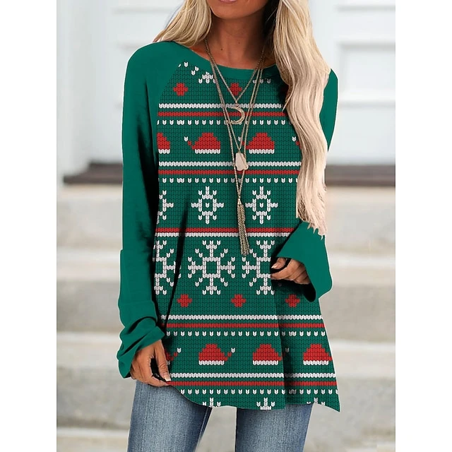 Women's Shirt Christmas Shirt Light Green Royal Blue Blue Christmas Tree Snowflake Ugly Christmas Print Long Sleeve Christmas Weekend Streetwear Casual Christmas Round Neck Regular Fit 3 Women's Shirt Christmas Shirt Light Green Royal Blue Blue Christmas Tree Snowflake Ugly Christmas Print Long Sleeve Christmas Weekend Streetwear Casual Christmas Round Neck Regular Fit