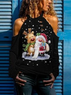 Women's T Shirt Tee Christmas Shirt Black Wine Peach Santa Claus Snowman Snowflake Patchwork Cut Out Cold Shoulder Long Sleeve Christmas Gift Christmas Round Neck Loose Fit Floral Cold Shoulder 16 Women's T Shirt Tee Christmas Shirt Black Wine Peach Santa Claus Snowman Snowflake Patchwork Cut Out Cold Shoulder Long Sleeve Christmas Gift Christmas Round Neck Loose Fit Floral Cold Shoulder -Cheap Women Clothing Store kzmvoj1635841580865