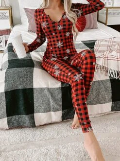 Women's Jumpsuit Print Plaid V Neck Active Home Christmas Regular Fit Long Sleeve BKAO011 BKAO008 BKAO009 S M L Fall -Cheap Women Clothing Store lbqaqa1697457145247