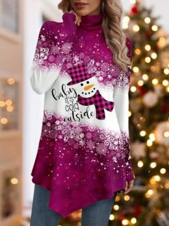 Women's Christmas Shirt Red Blue Purple Snowman Snowflake Asymmetrical Print Long Sleeve Party Christmas Weekend Festival / Holiday High Neck Regular Fit Painting Spring &Fall 9 Women's Christmas Shirt Red Blue Purple Snowman Snowflake Asymmetrical Print Long Sleeve Party Christmas Weekend Festival / Holiday High Neck Regular Fit Painting Spring &Fall -Cheap Women Clothing Store lcwnsq1697536555958