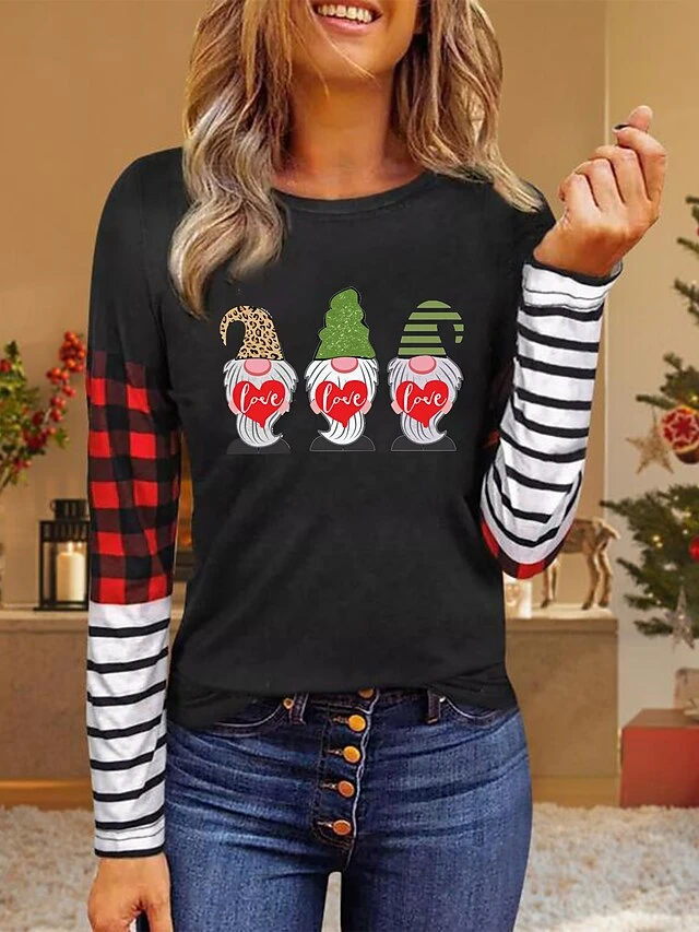 Women's Shirt Christmas Shirt White Yellow Pink Color Block Print Deer Print Long Sleeve Christmas Casual Daily Casual Round Neck Regular Fit 4 Women's Shirt Christmas Shirt White Yellow Pink Color Block Print Deer Print Long Sleeve Christmas Casual Daily Casual Round Neck Regular Fit - Image 2