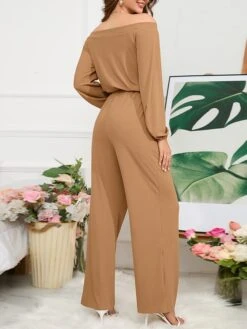 Women's Jumpsuit Pocket Drawstring Solid Color Off Shoulder Christmas Business Office Work Xmas Regular Fit Long Sleeve Black Red Blue S M L Fall -Cheap Women Clothing Store lexfnu1694415738540