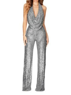 Women's Pants Sets Black White Pink Sparkly Sequins Sleeveless Party Christmas Metallic V Neck Regular Fit Spring & Summer -Cheap Women Clothing Store ljqsuq1696758552995