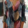 Women's Shirt Christmas Shirt Rainbow Leaves Button Print 3/4 Length Sleeve Christmas Weekend Streetwear Casual Round Neck Regular Fit Floral 2 Women's Shirt Christmas Shirt Rainbow Leaves Button Print 3/4 Length Sleeve Christmas Weekend Streetwear Casual Round Neck Regular Fit Floral -Cheap Women Clothing Store lkcmvg1664785419250