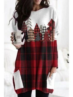 Women's T Shirt Tee Christmas Shirt Light Green Wine Red Santa Claus Snowflake Pocket Print Long Sleeve Party Christmas Casual Funny Christmas Round Neck Regular Fit Painting Spring &Fall